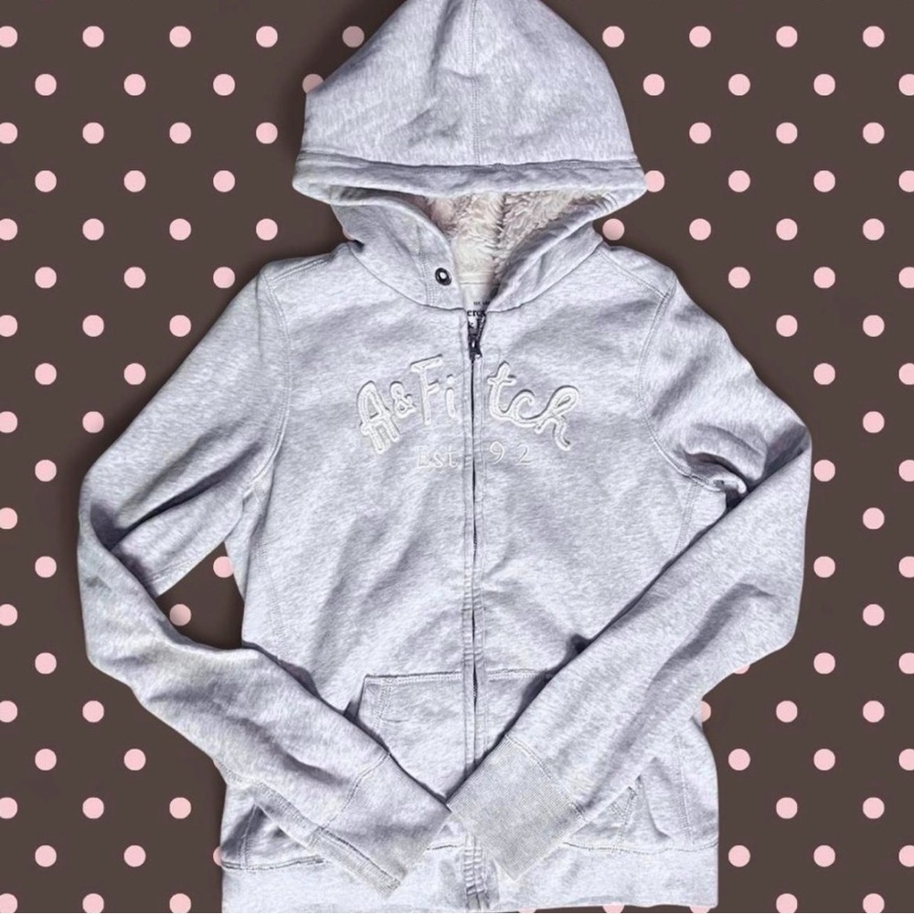 grey abercrombie and fitch zip up with fur hood